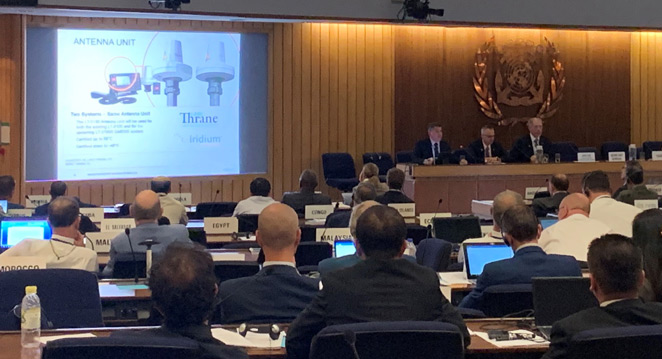 Iridium presents its GMDSS service at an International Maritime Organization hearing.